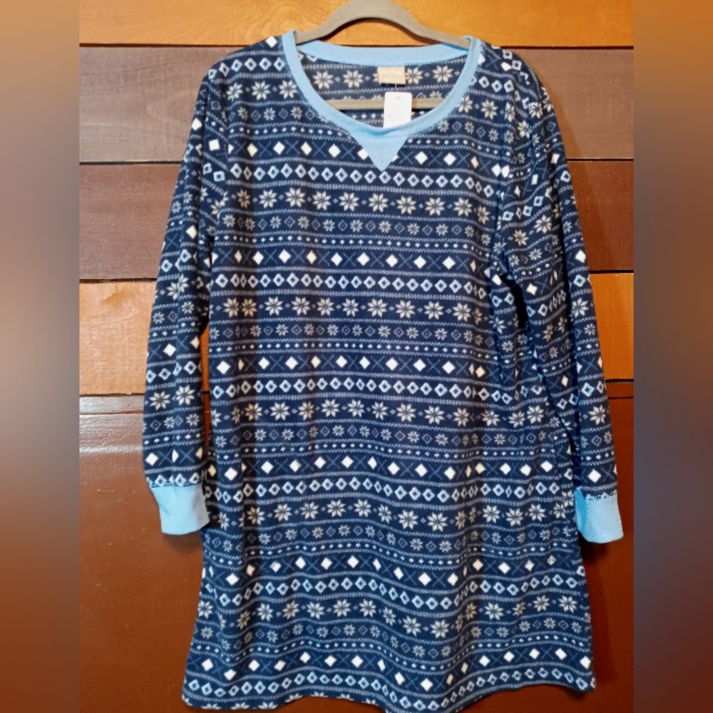 Cozy Women's Navy Long Sleeve Night Gown Sleep Lounge Wear